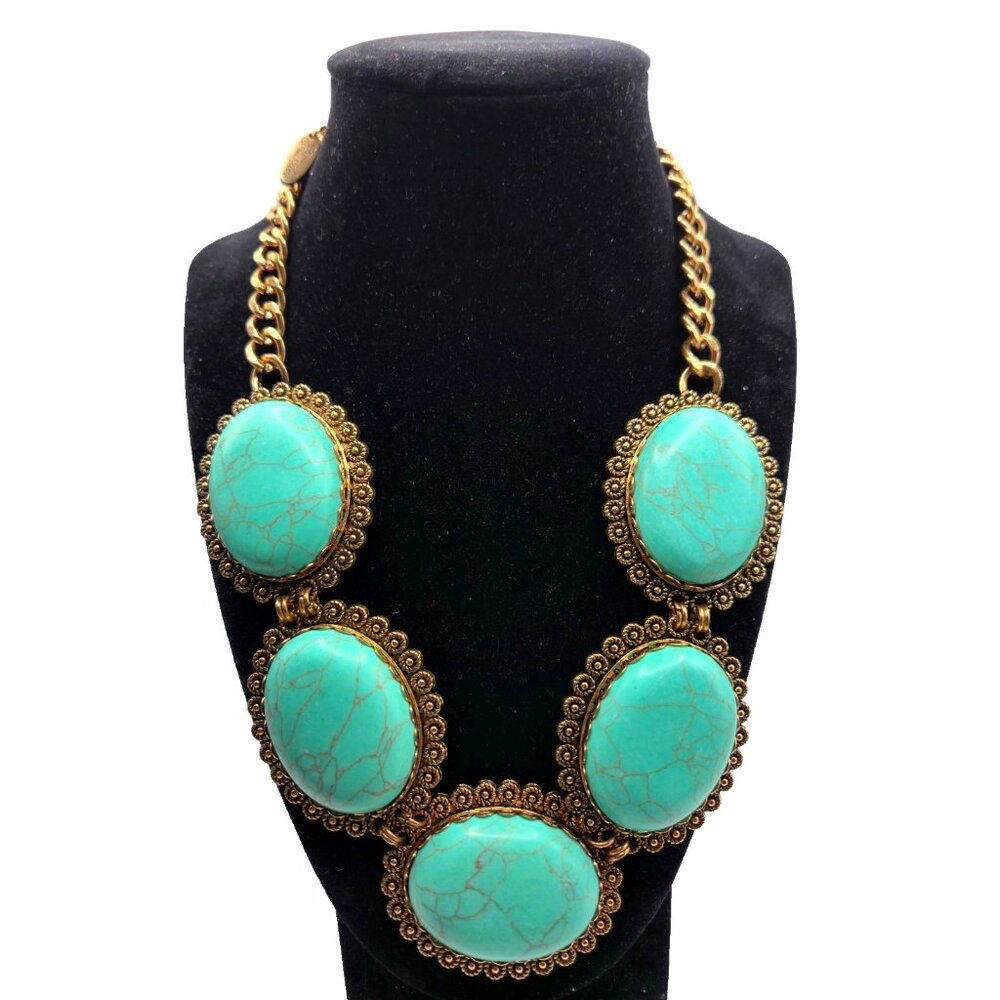 Gorgeous Plunder Goldtone Howlite Boho Turquoise Statement Necklace